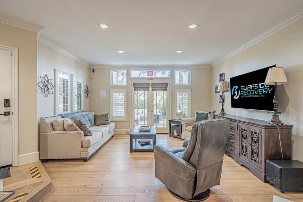 Living room at luxury detox center in Huntington Beach California